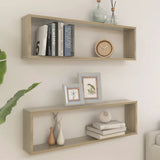 NNEVL Wall Cube Shelves 2 pcs Sonoma Oak 100x15x30 cm Chipboard