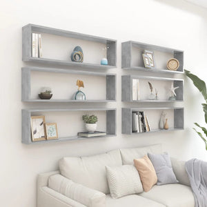 NNEVL Wall Cube Shelves 6 pcs Concrete Grey 100x15x30 cm Chipboard