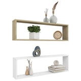 NNEVL Wall Cube Shelves 2 pcs White&Sonoma Oak 100x15x30 cm Chipboard