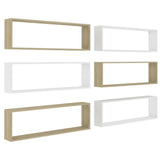 NNEVL Wall Cube Shelves 6 pcs White&Sonoma Oak 100x15x30 cm Chipboard