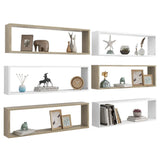 NNEVL Wall Cube Shelves 6 pcs White&Sonoma Oak 100x15x30 cm Chipboard