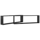 NNEVL Wall Cube Shelves 2 pcs High Gloss Black 100x15x30 cm Chipboard