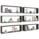 NNEVL Wall Cube Shelves 6 pcs High Gloss Black 100x15x30 cm Chipboard