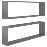 NNEVL Wall Cube Shelves 2 pcs High Gloss Grey 100x15x30 cm Chipboard