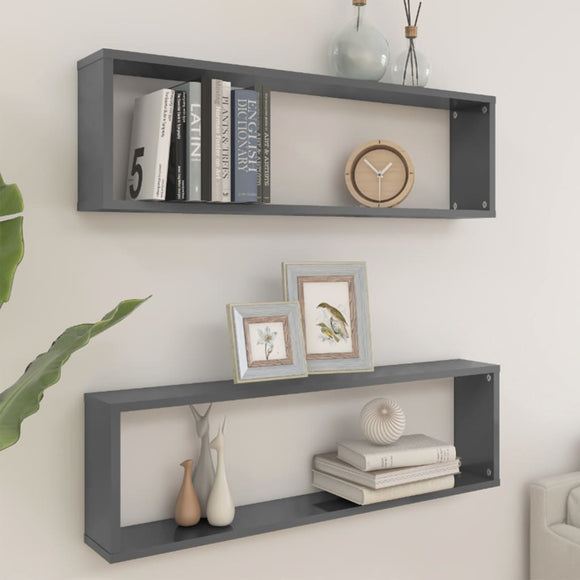 NNEVL Wall Cube Shelves 2 pcs High Gloss Grey 100x15x30 cm Chipboard