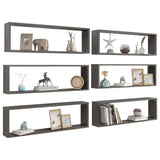 NNEVL Wall Cube Shelves 6 pcs High Gloss Grey 100x15x30 cm Chipboard