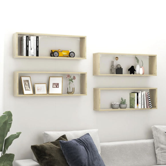 NNEVL Wall Cube Shelves 4 pcs Sonoma Oak 80x15x26.5 cm Chipboard