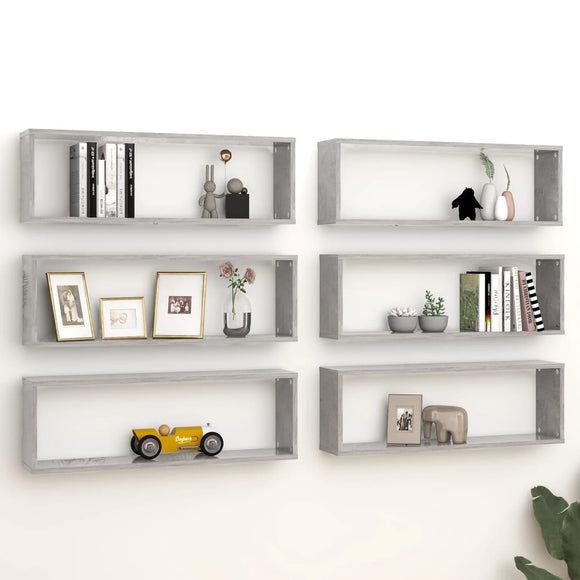 NNEVL Wall Cube Shelves 6 pcs Concrete Grey 80x15x26.5 cm Chipboard
