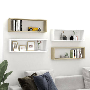 NNEVL Wall Cube Shelves 4 pcs White&Sonoma Oak 80x15x26.5cm Chipboard