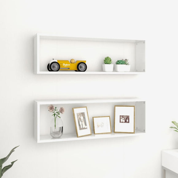 NNEVL Wall Cube Shelves 2 pcs High Gloss White 80x15x26.5 cm Chipboard
