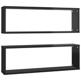 NNEVL Wall Cube Shelves 2 pcs High Gloss Black 80x15x26.5 cm Chipboard