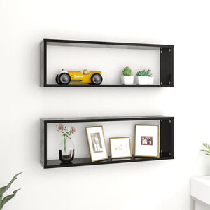 NNEVL Wall Cube Shelves 2 pcs High Gloss Black 80x15x26.5 cm Chipboard