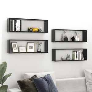 NNEVL Wall Cube Shelves 4 pcs High Gloss Black 80x15x26.5cm Chipboard