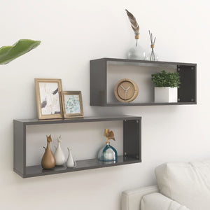 NNEVL Wall Cube Shelves 2 pcs Grey 60x15x23 cm Chipboard