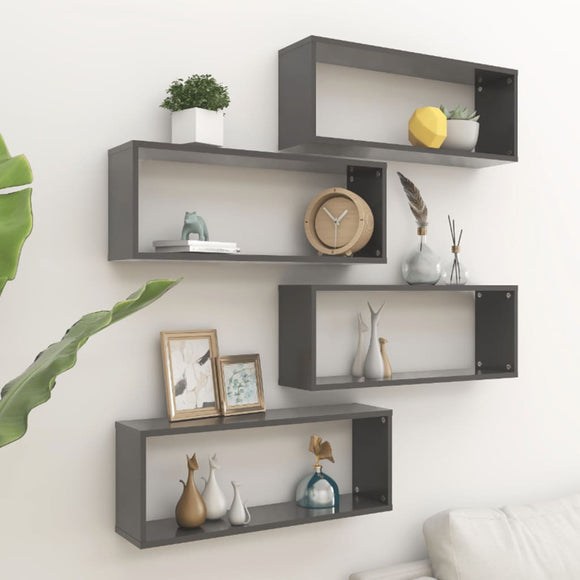 NNEVL Wall Cube Shelves 4 pcs Grey 60x15x23 cm Chipboard