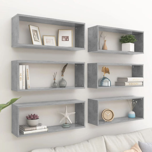 NNEVL Wall Cube Shelves 6 pcs Concrete Grey 60x15x23 cm Chipboard