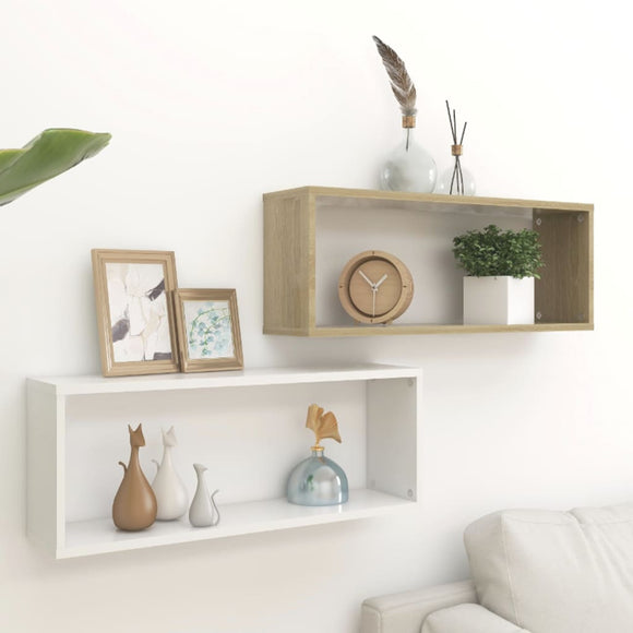 NNEVL Wall Shelves 2 pcs White and Sonoma Oak 60x15x23 cm Chipboard