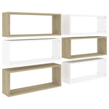 NNEVL Wall Cube Shelves 6 pcs White and Sonoma Oak 60x15x23 cm Chipboard