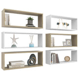 NNEVL Wall Cube Shelves 6 pcs White and Sonoma Oak 60x15x23 cm Chipboard