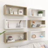 NNEVL Wall Cube Shelves 6 pcs White and Sonoma Oak 60x15x23 cm Chipboard