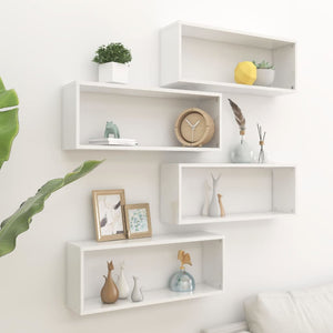 NNEVL Wall Cube Shelves 4 pcs High Gloss White 60x15x23 cm Chipboard