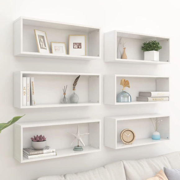 NNEVL Wall Cube Shelves 6 pcs High Gloss White 60x15x23 cm Chipboard