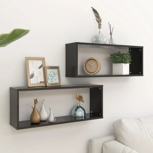 NNEVL Wall Shelves 2 pcs High Gloss Black 60x15x23 cm Chipboard