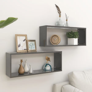 NNEVL Wall Shelves 2 pcs High Gloss Grey 60x15x23 cm Chipboard