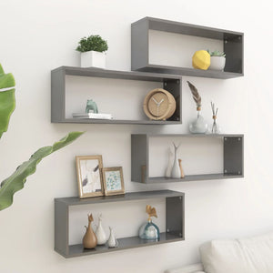 NNEVL Wall Cube Shelves 4 pcs High Gloss Grey 60x15x23 cm Chipboard