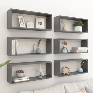 NNEVL Wall Cube Shelves 6 pcs High Gloss Grey 60x15x23 cm Chipboard