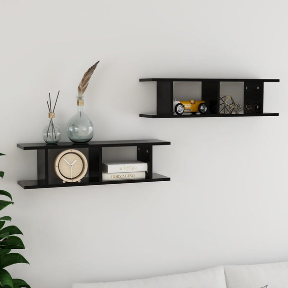 NNEVL Wall Shelves 2 pcs Black 78x18x20 cm Chipboard