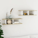 NNEVL Wall Shelves 2 pcs White and Sonoma Oak 78x18x20 cm Chipboard