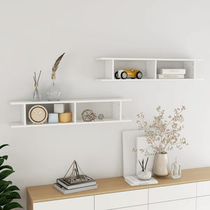 NNEVL Wall Shelves 2 pcs High Gloss White 105x18x20cm Chipboard