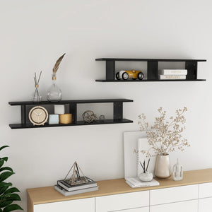 NNEVL Wall Shelves 2 pcs High Gloss Black 105x18x20cm Chipboard