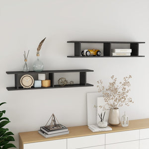 NNEVL Wall Shelves 2 pcs High Gloss Grey 105x18x20cm Chipboard