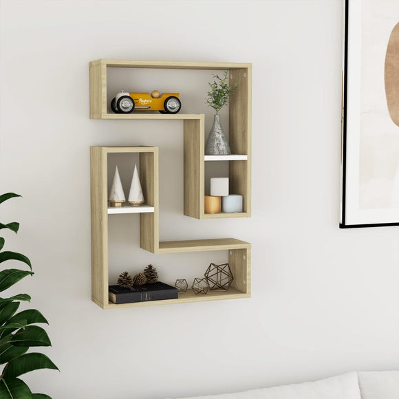 NNEVL Wall Shelves 2 pcs White and Sonoma Oak 50x15x50 cm Chipboard