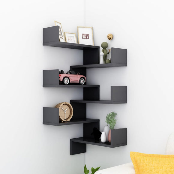 NNEVL Wall Corner Shelves 2 pcs Grey 40x40x50 cm Chipboard