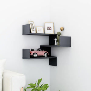NNEVL Wall Corner Shelf High Gloss Grey 40x40x50 cm Chipboard
