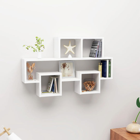 NNEVL Car-shaped Wall Shelf High Gloss White 82x15x51 cm Chipboard