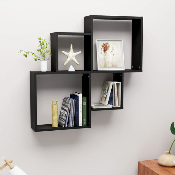 NNEVL Wall Cube Shelf Black 80x15x78.5 cm Chipboard
