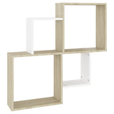 NNEVL Wall Cube Shelf White and Sonoma Oak 80x15x78.5 cm Chipboard