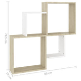 NNEVL Wall Cube Shelf White and Sonoma Oak 80x15x78.5 cm Chipboard