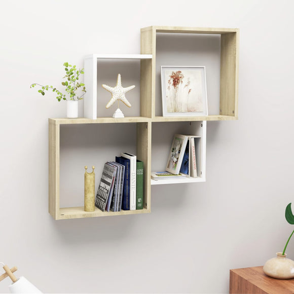 NNEVL Wall Cube Shelf White and Sonoma Oak 80x15x78.5 cm Chipboard