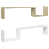 NNEVL Wall Shelves 2 pcs White and Sonoma Oak 100x15x20 cm Chipboard