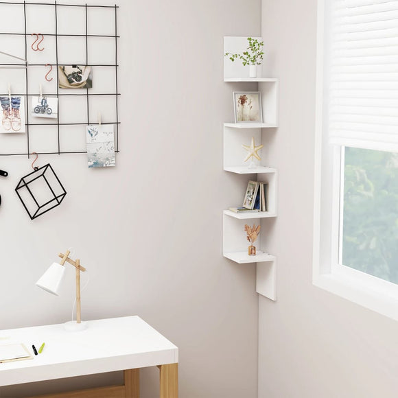 NNEVL Wall Corner Shelf White 20x20x127.5 cm Engineered Wood