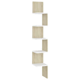 NNEVL Wall Corner Shelf White and Sonoma Oak 20x20x127.5 cm Chipboard
