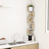 NNEVL Wall Corner Shelf White and Sonoma Oak 20x20x127.5 cm Chipboard