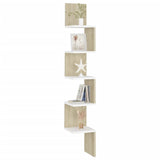 NNEVL Wall Corner Shelf White and Sonoma Oak 20x20x127.5 cm Chipboard