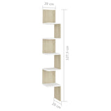 NNEVL Wall Corner Shelf White and Sonoma Oak 20x20x127.5 cm Chipboard