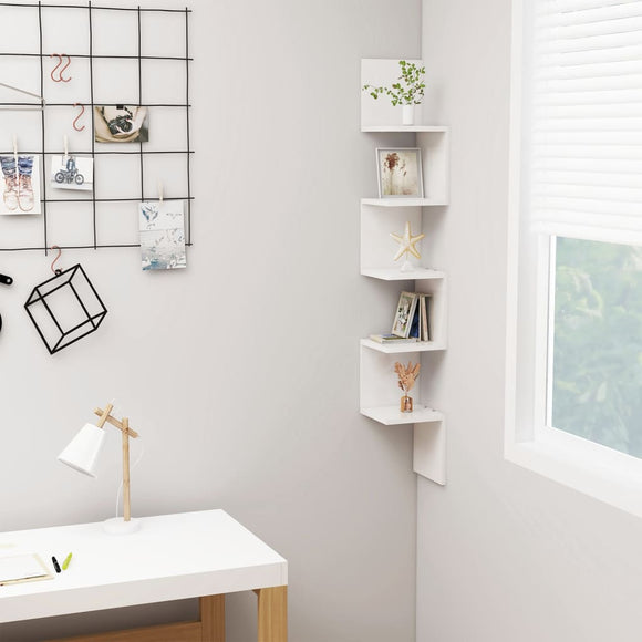 NNEVL Wall Corner Shelf High Gloss White 20x20x127.5 cm Chipboard
